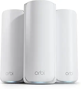 NETGEAR Orbi 870 Series Tri-Band WiFi 7 Mesh System (RBE873) - Router + 2 Satellite Extenders, Security Features, Up to 21 Gbps, Covers Up to 9,000 Sq. Ft., 150 Devices, 10 Gig Internet Port, BE21000